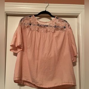 Women’s Peach Cotton Blouse with lace embroidered embellishments